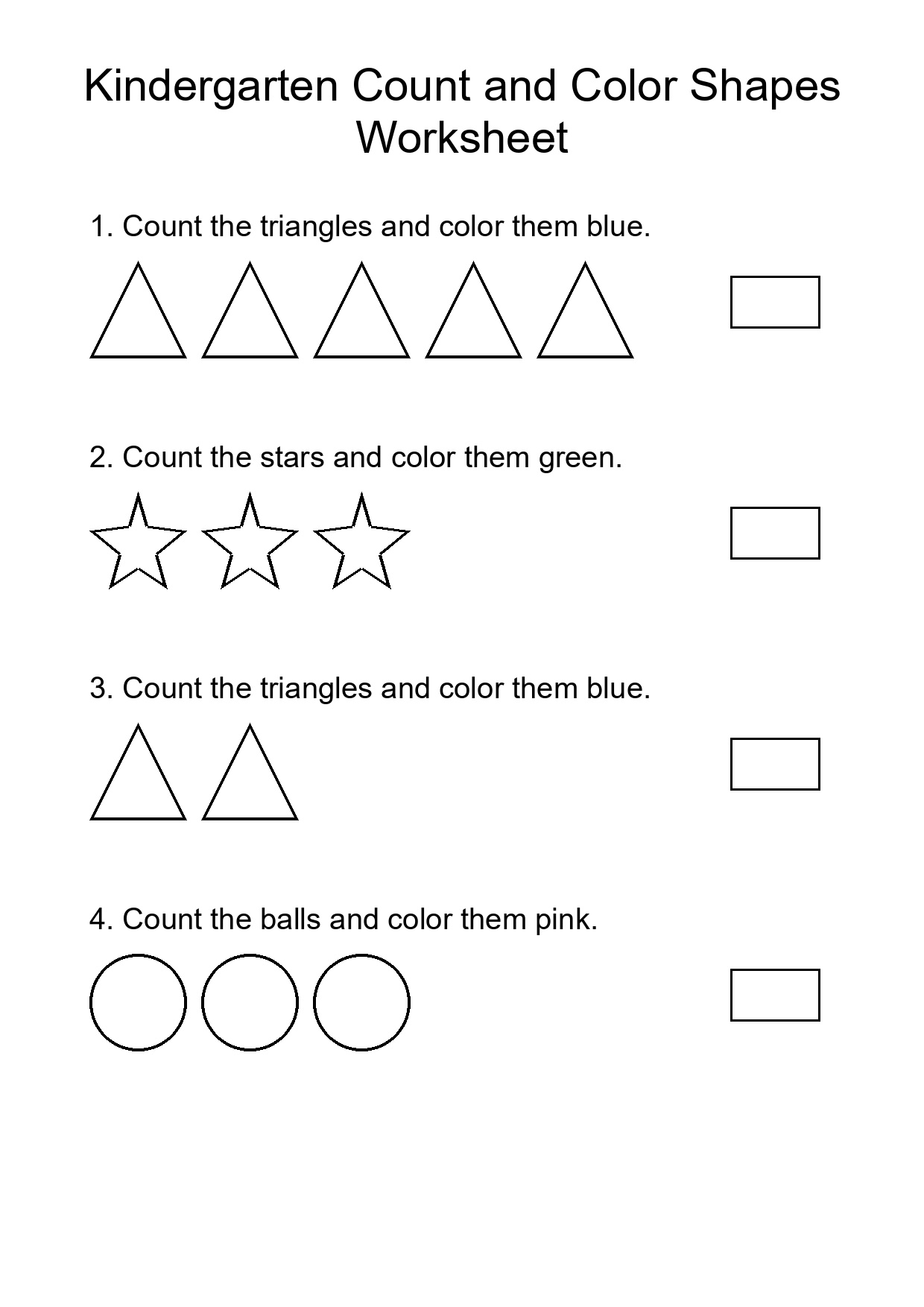 Kindergarten Count and Color Shapes Worksheet