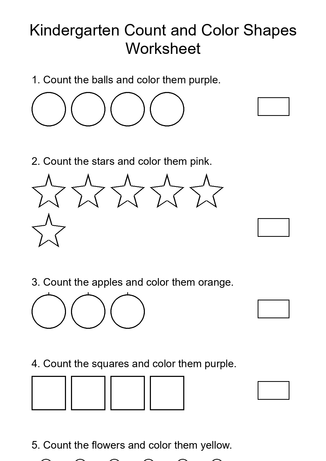 Kindergarten Count and Color Shapes Worksheet