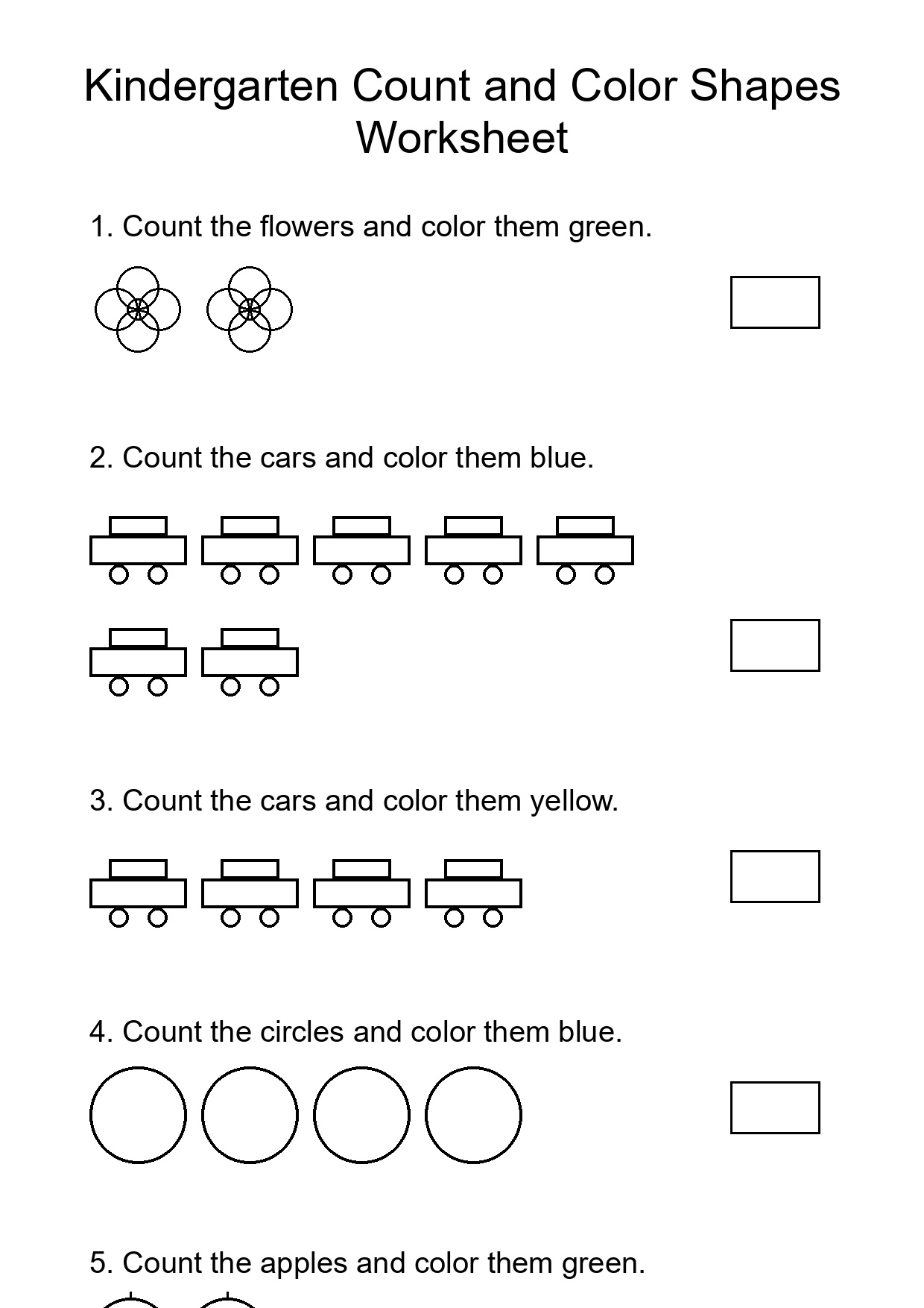 Kindergarten Count and Color Shapes Worksheet