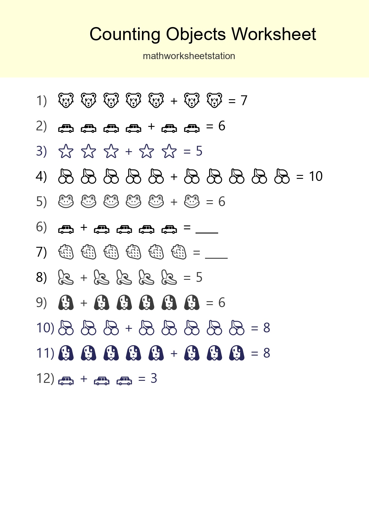 Learn Counting With Pictures Worksheet (Kindergarten) - Part 3