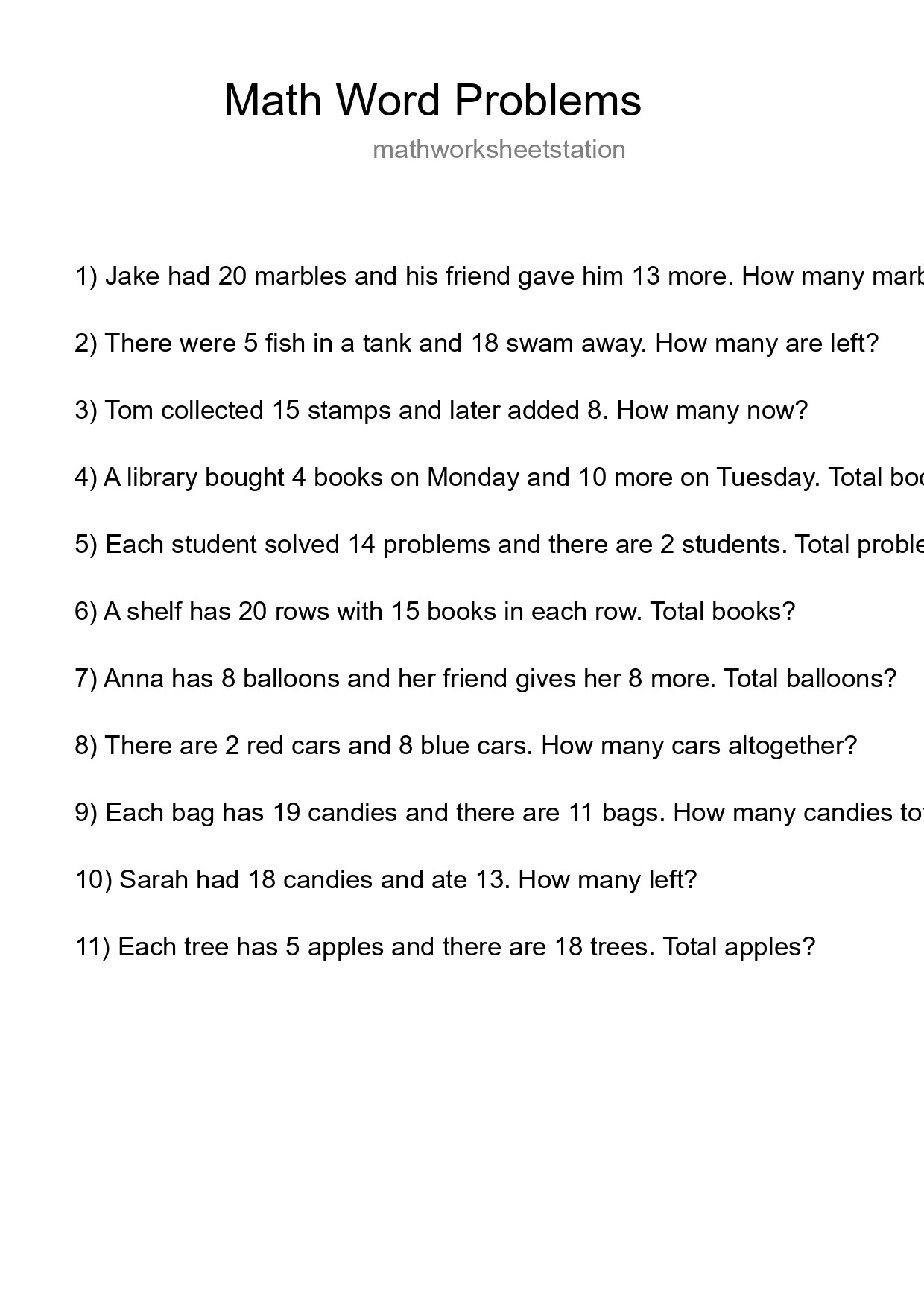 Math Word Problem Worksheet