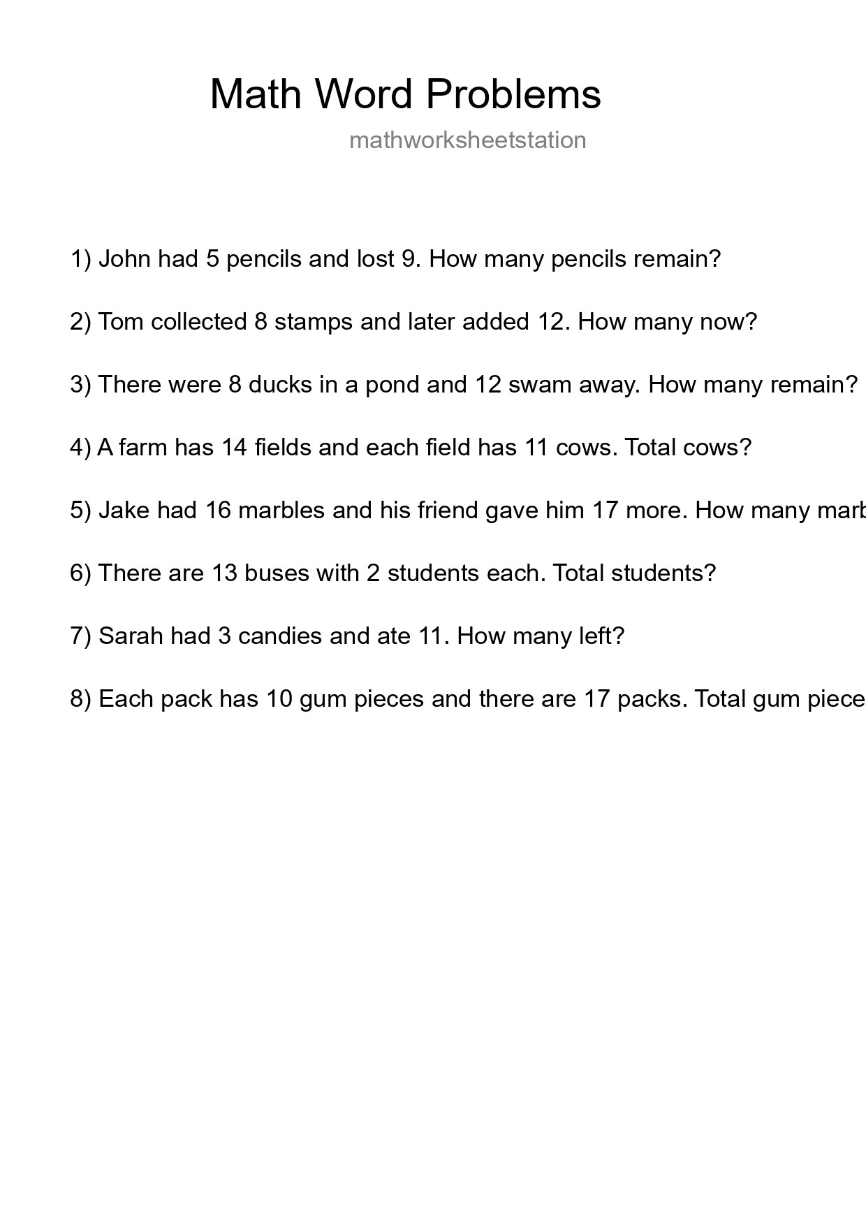 Math Word Problem Worksheet