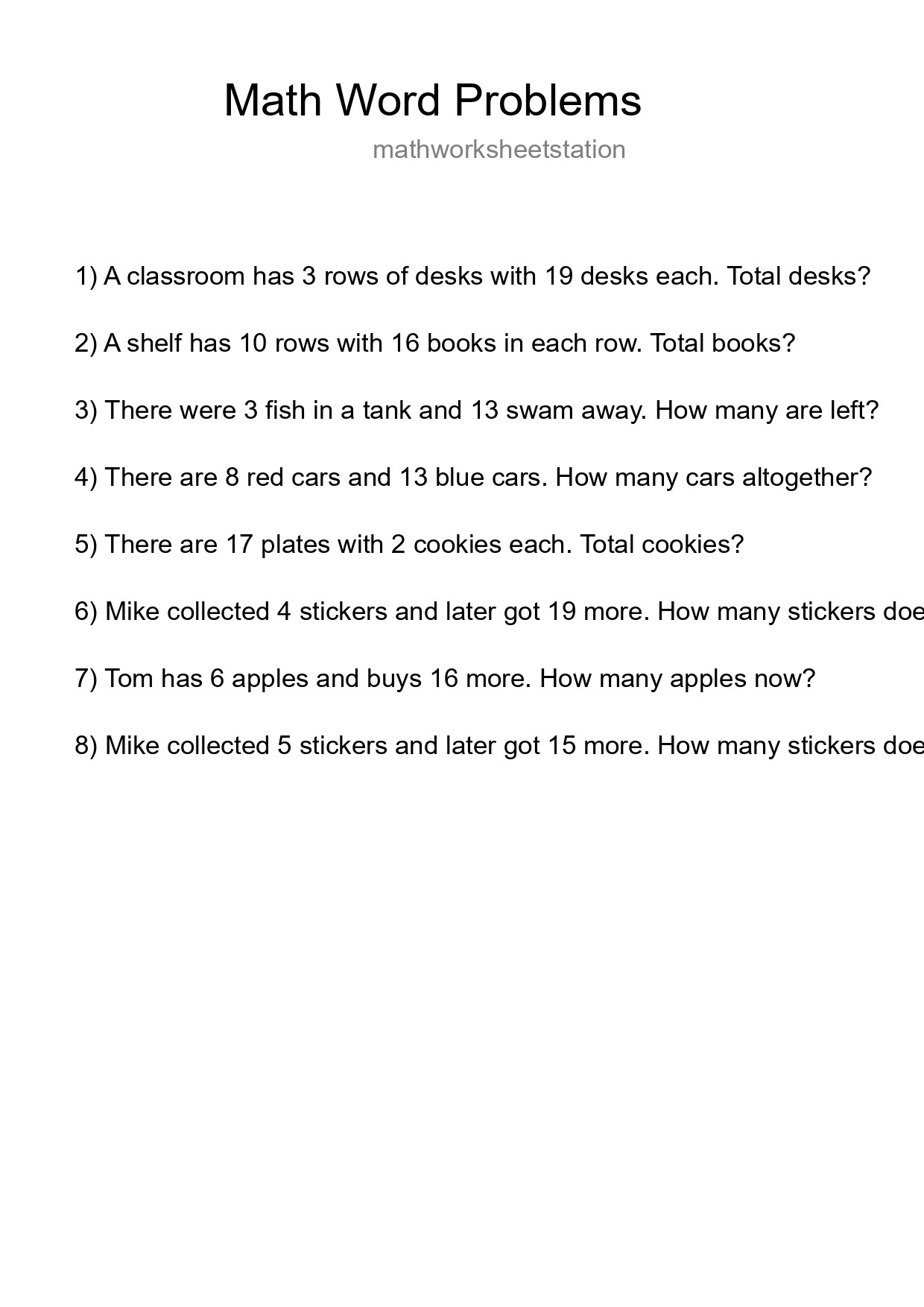 Math Word Problem Worksheet