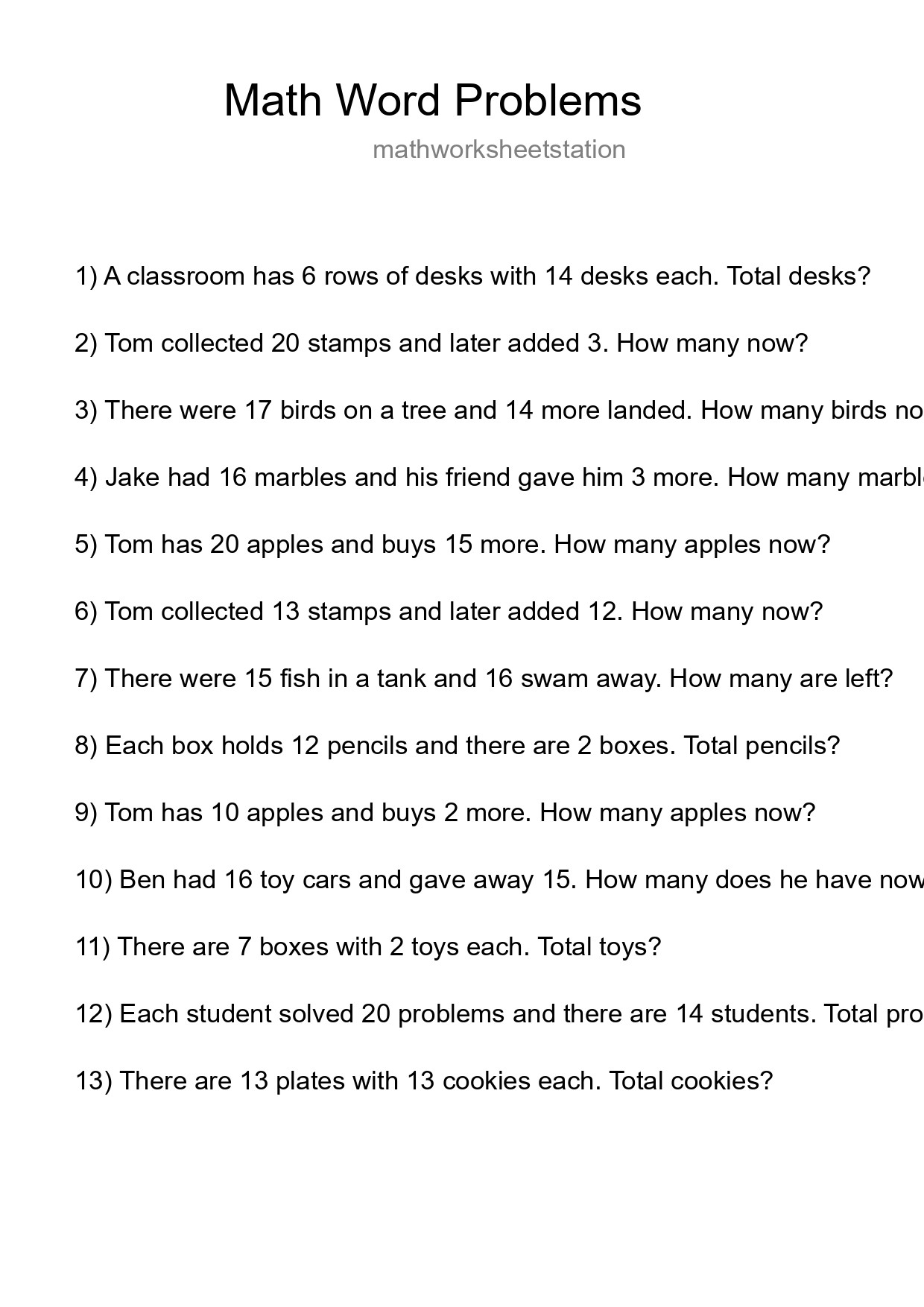 Math Word Problem Worksheet