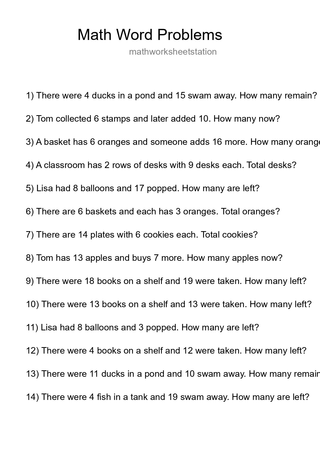 Math Word Problem Worksheet