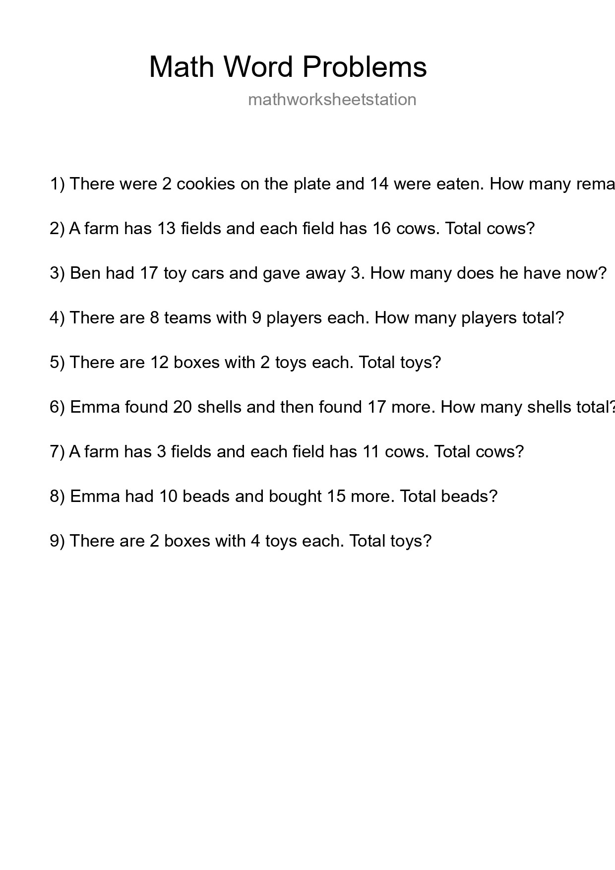 Math Word Problem Worksheet