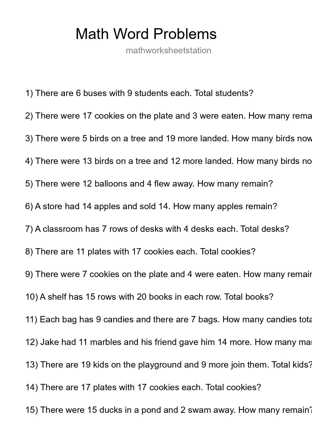 Math Word Problem Worksheet