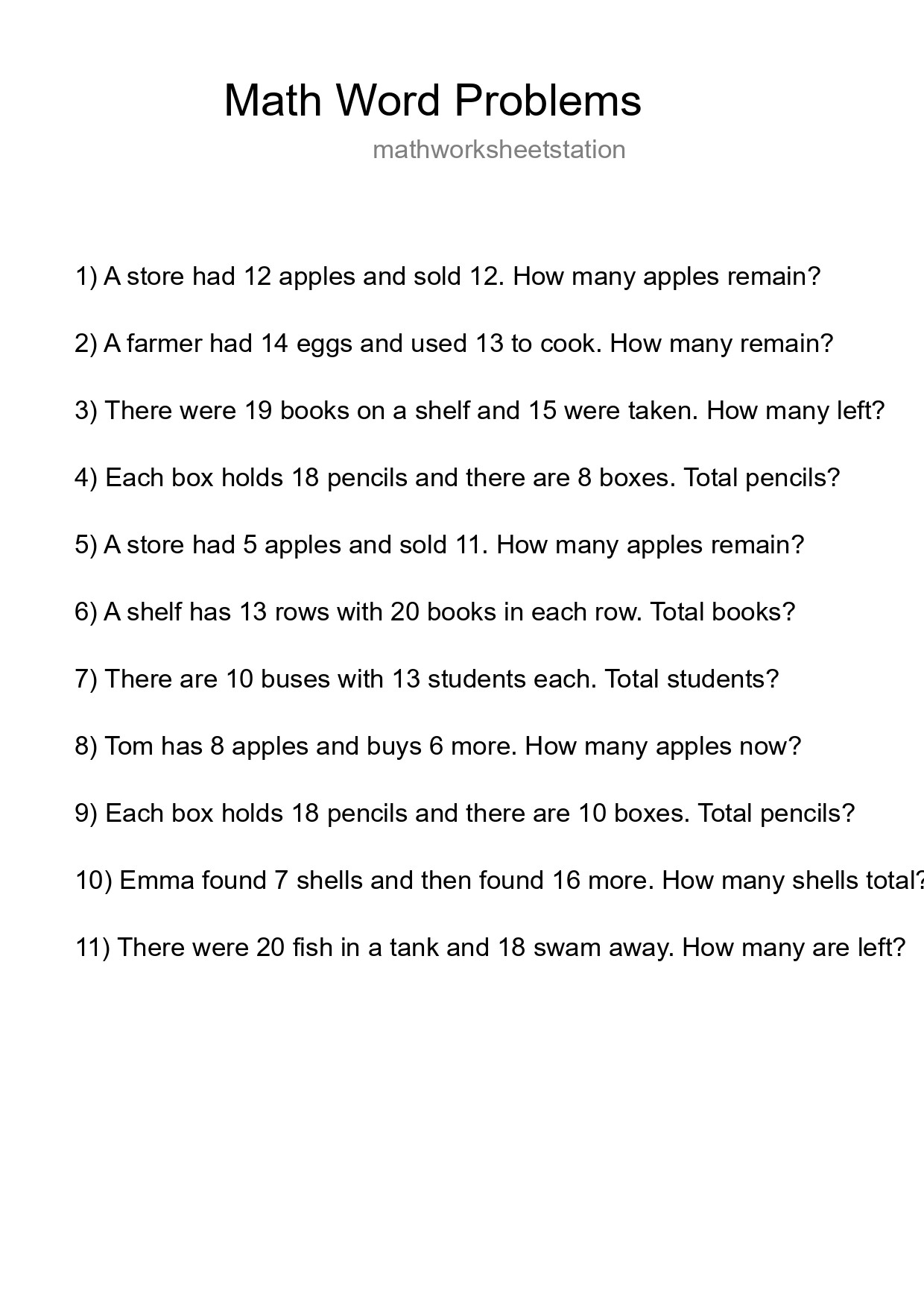 Math Word Problem Worksheet