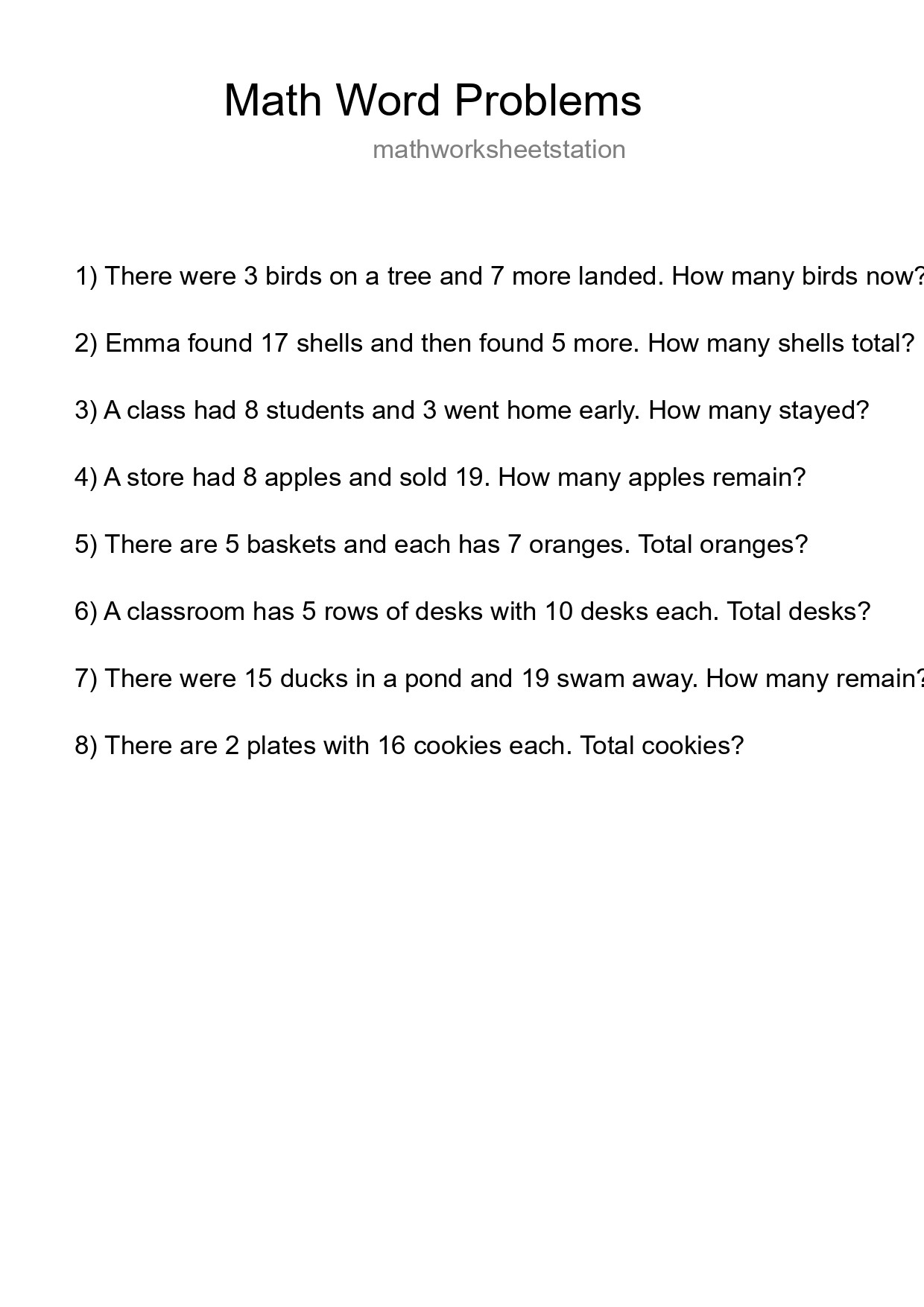 Math Word Problem Worksheet