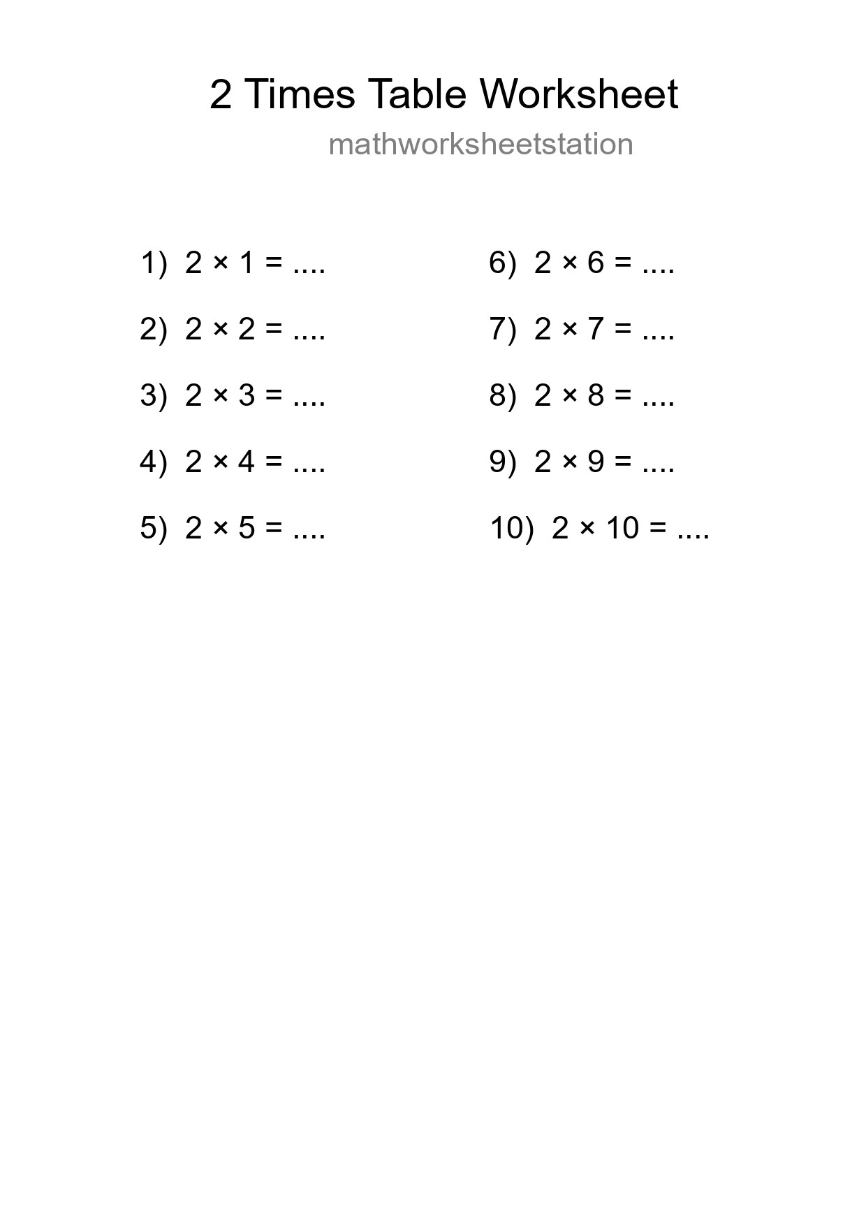 Printable 2 Times Table Worksheet For Grade 2 - Part 129