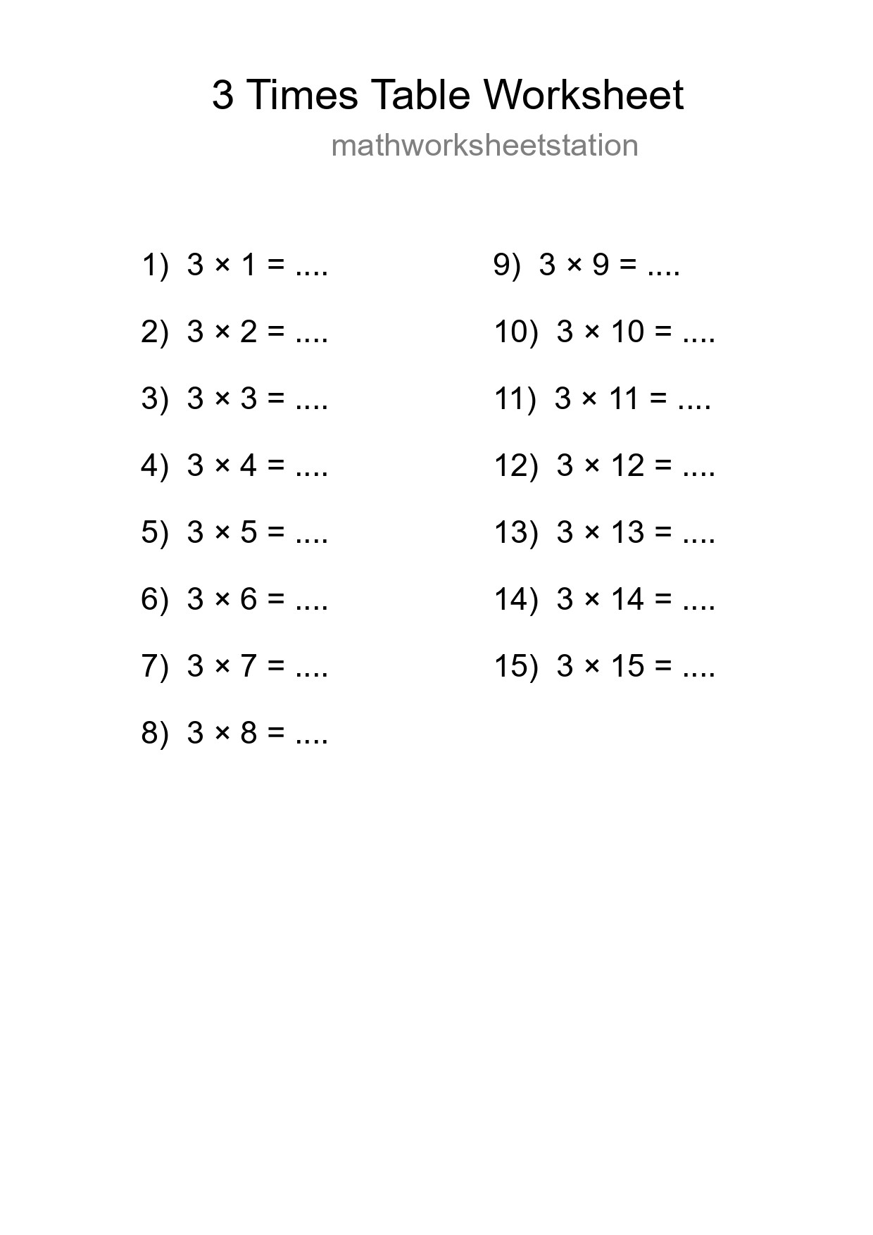 Printable 3 Times Table Worksheet For Grade 2 - Part 39