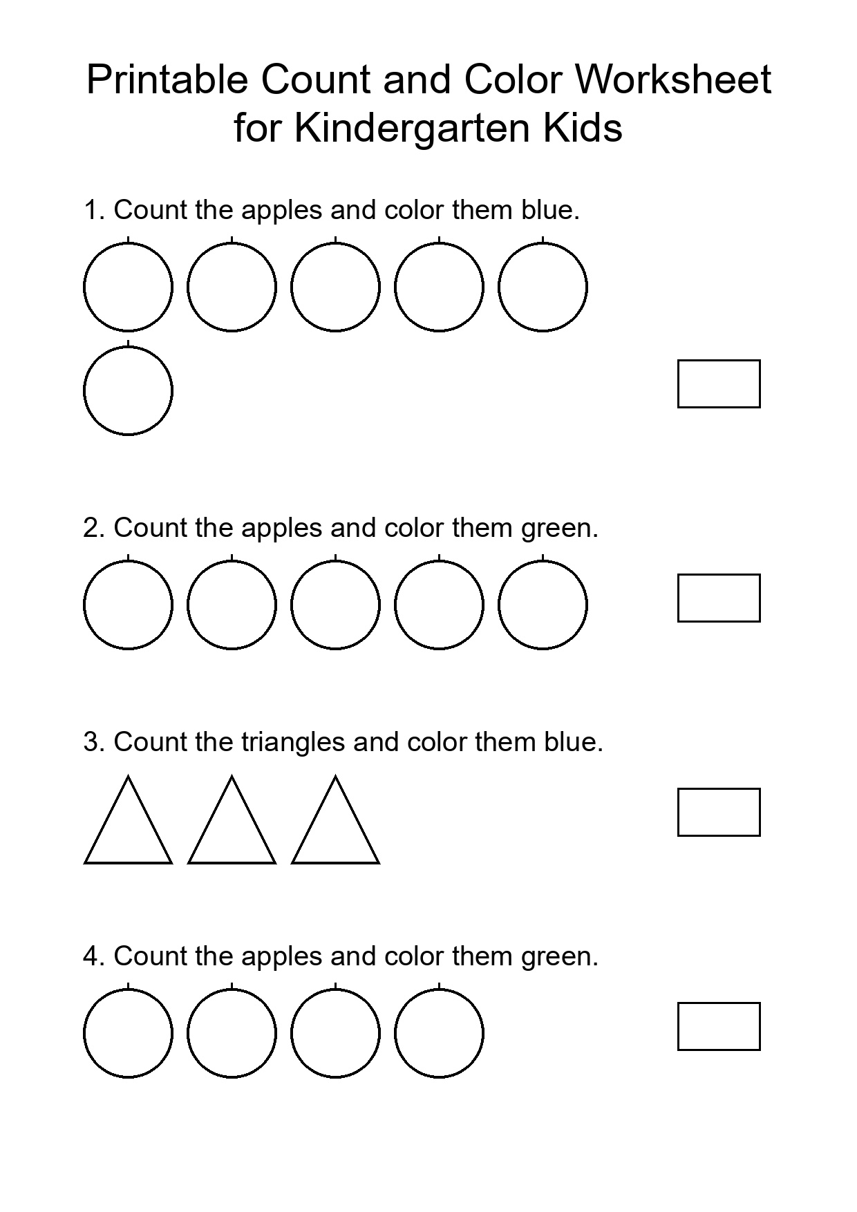 Printable Count and Color Worksheet for Kindergarten Kids
