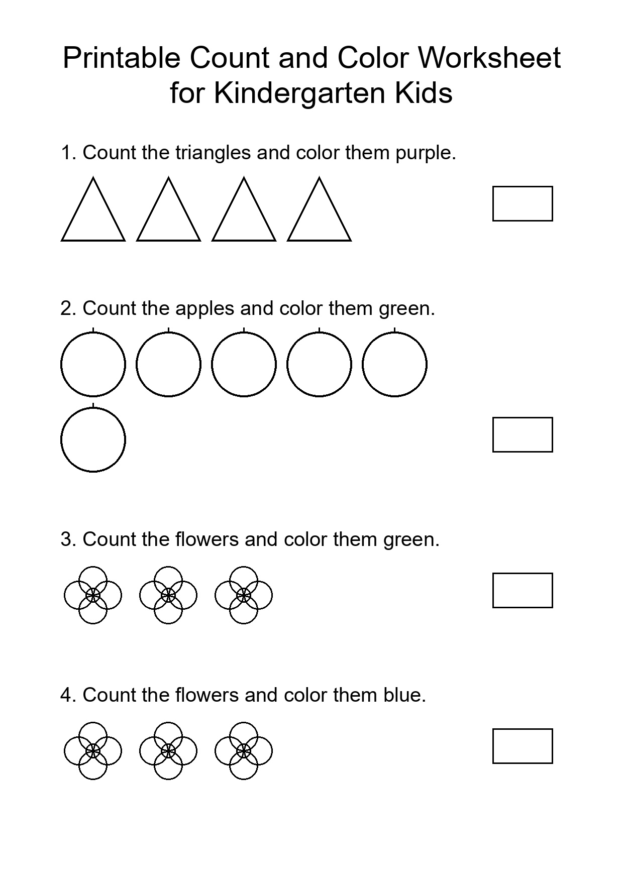 Printable Count and Color Worksheet for Kindergarten Kids