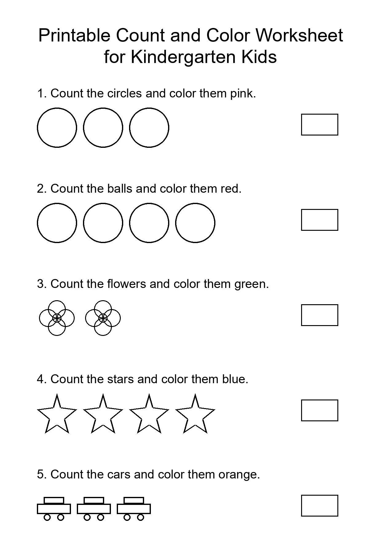 Printable Count and Color Worksheet for Kindergarten Kids