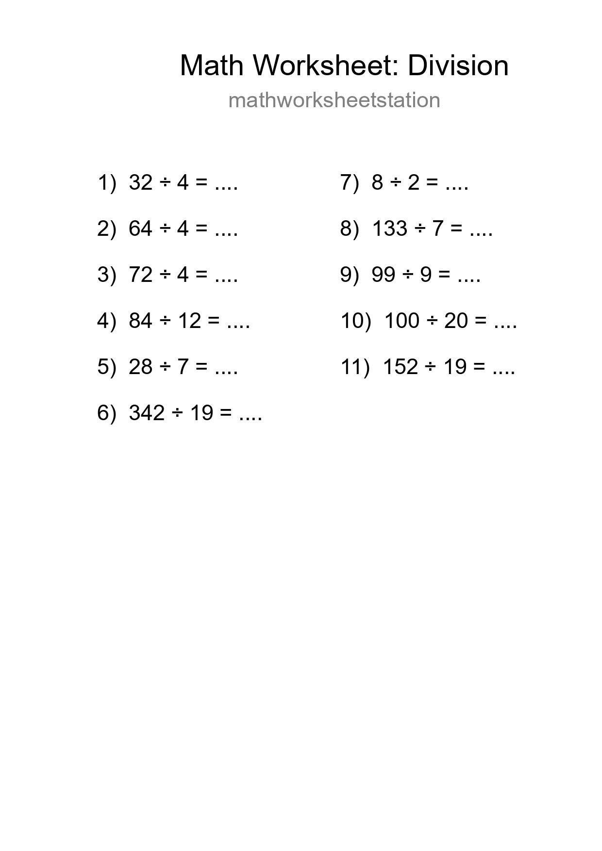 Printable Free 11 Division Math Worksheet For Grade 2 - Part 44