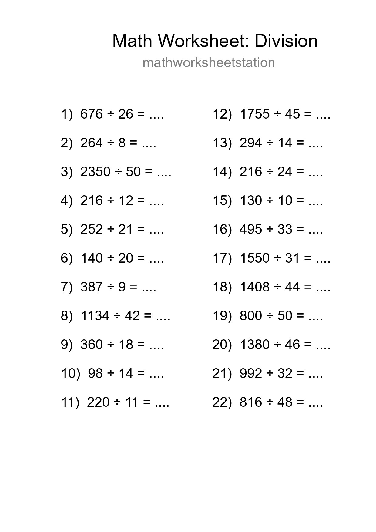 Printable Free 22 Division Math Worksheet For Grade 2 - Part 104