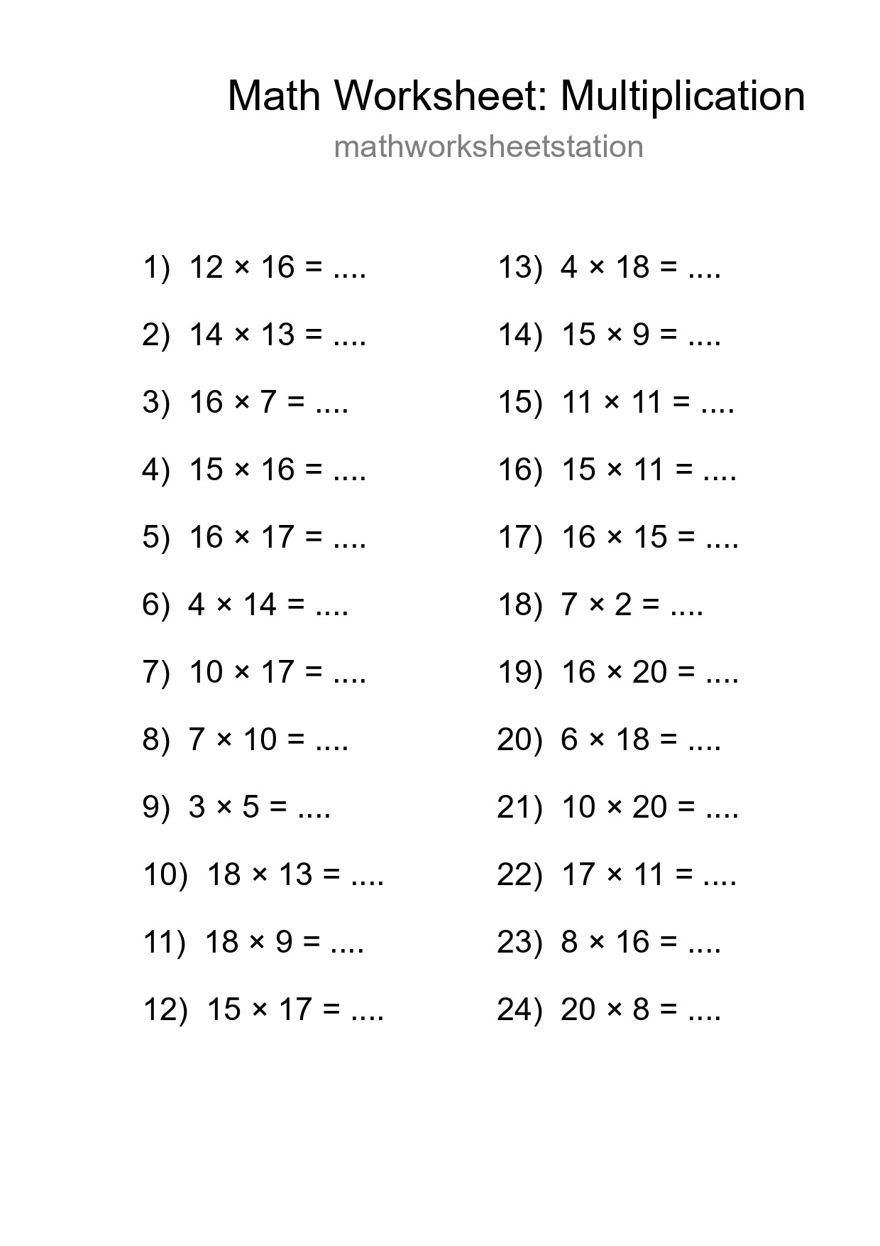 Printable Free 24 Multiplication Math Worksheet For Grade 2 - Part 87