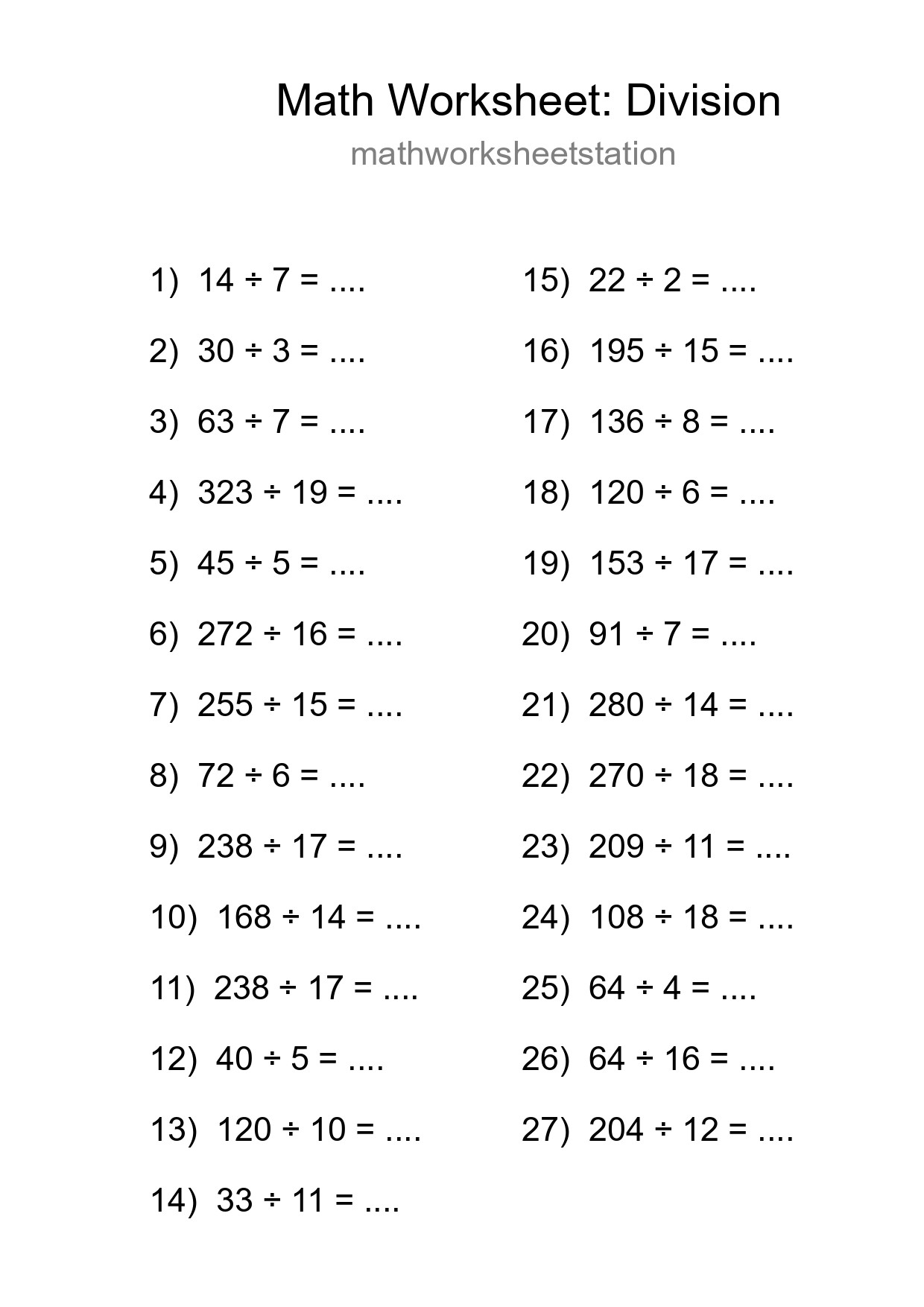 Printable Free 27 Division Math Worksheet For Grade 2 - Part 264