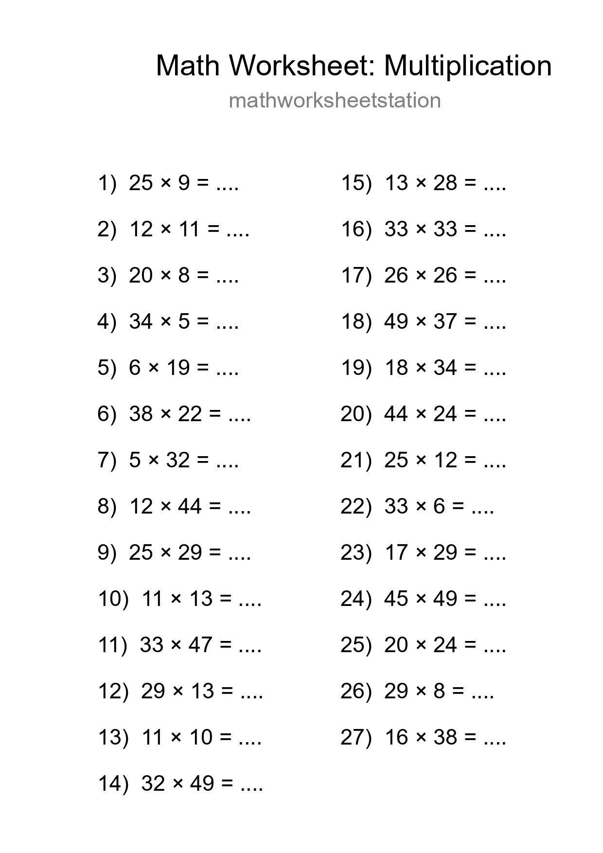 Printable Free 27 Multiplication Math Worksheet For Grade 2 - Part 297