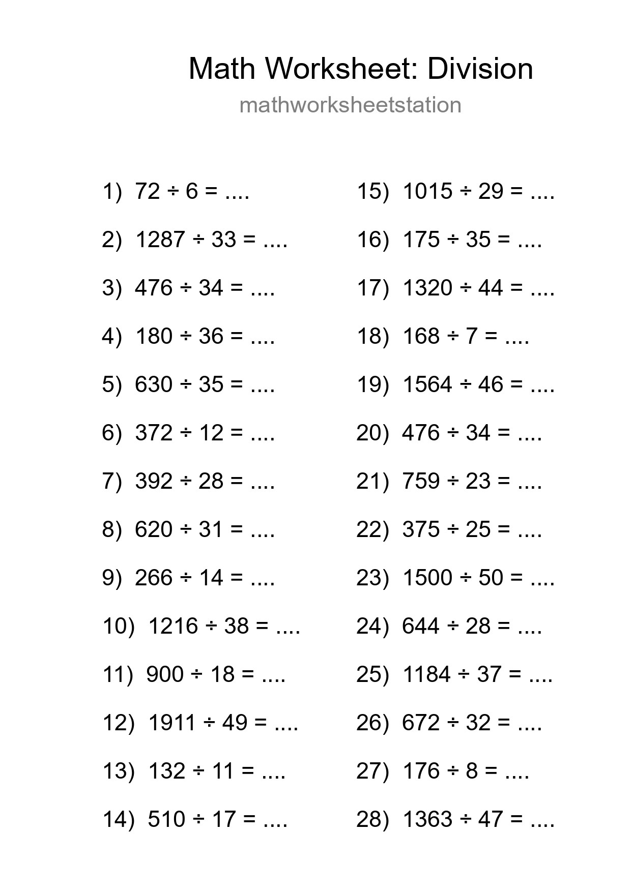 Printable Free 28 Division Math Worksheet For Grade 2 - Part 134