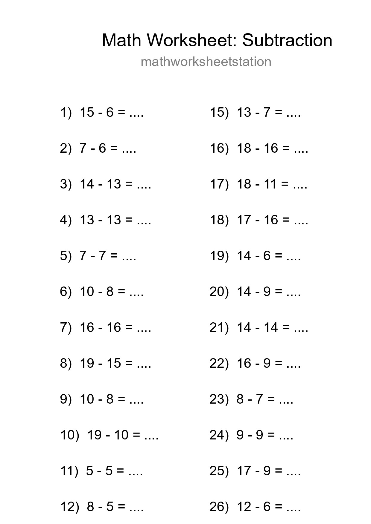 Printable Free 28 Subtraction Math Worksheet For Grade 2 - Part 98