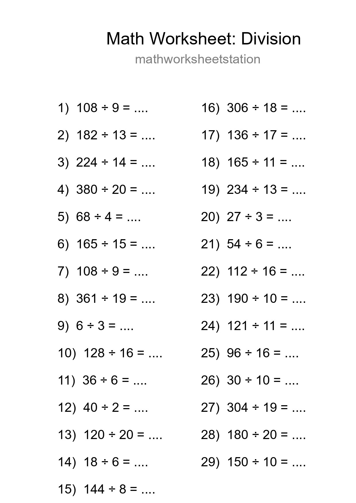 Printable Free 29 Division Math Worksheet For Grade 2 - Part 184