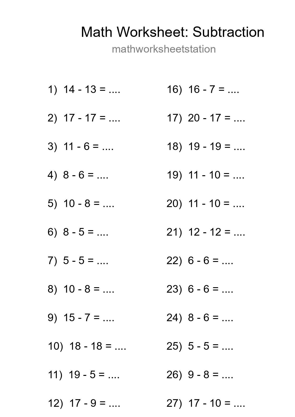 Printable Free 29 Subtraction Math Worksheet For Grade 2 - Part 108